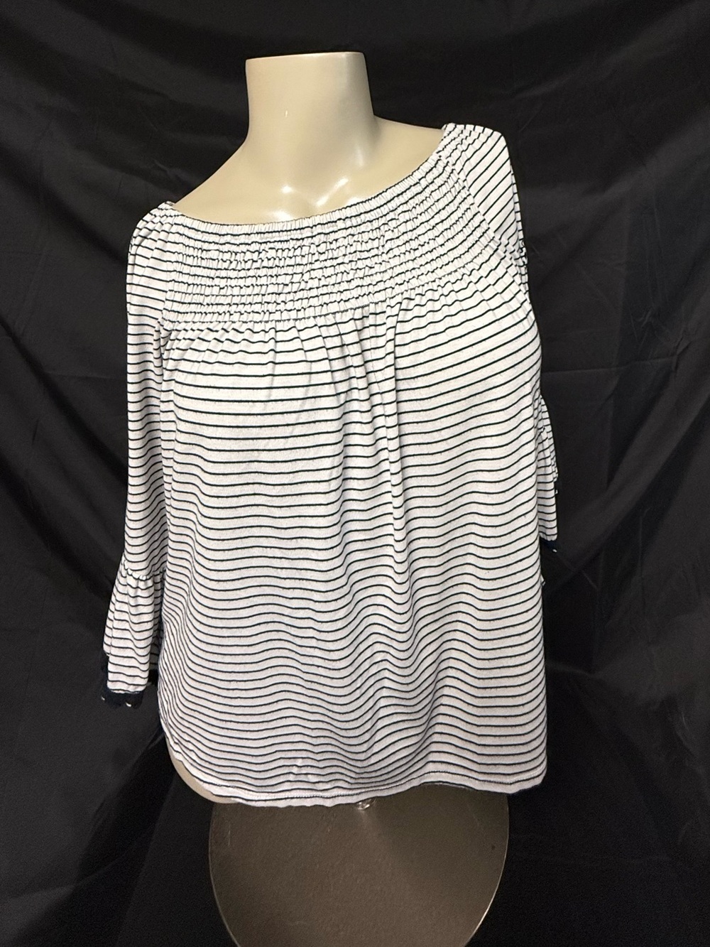Maurices White and Navy Blue Striped Off-Shoulder Blouse